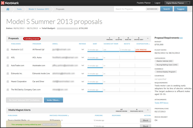 NextMark Planner RFP Manager Visualization